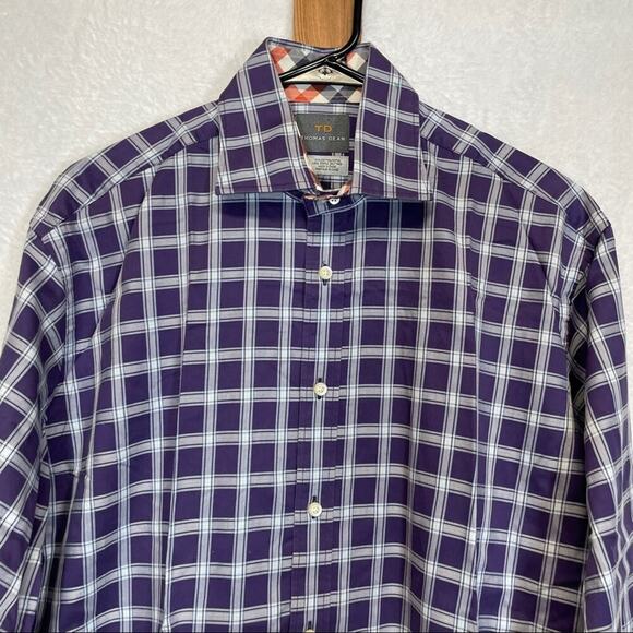 Thomas Dean Purple & White Striped Plaid Long Sleeve Button Down Shirt Size L - Picture 2 of 7
